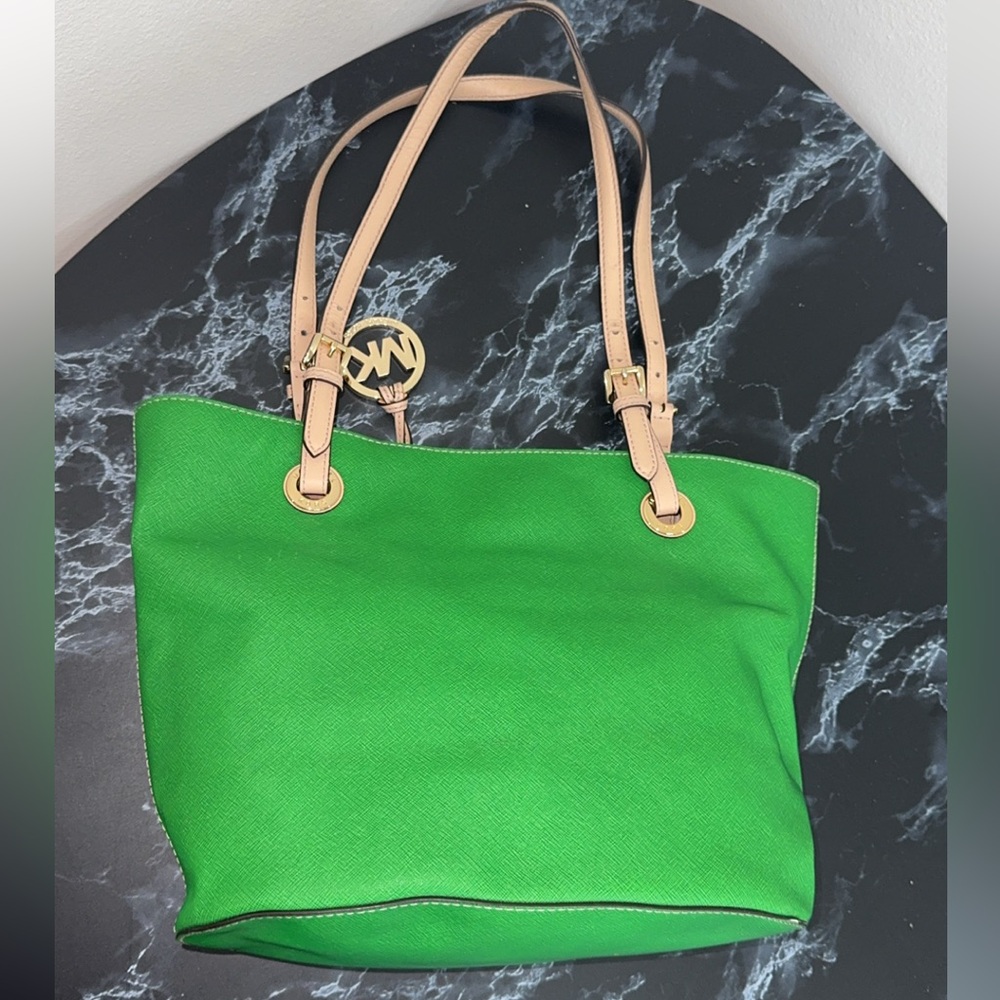 Michael Kors JS Travel Tote Multifunction Green Leather Medium Bag AUTHENTIC - Picture 10 of 13